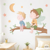 Children’s decorative wall decal with elf and boy sitting on a tree branch with moon and stars for kids bedroom