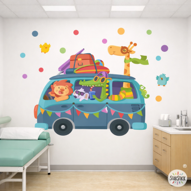 Vinilos para hospitales infantiles | Furgoneta camper con animales