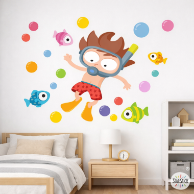 Vinilo infantil - Niño buceador - Vinilos originales para habitaciones infantiles