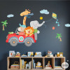 Vinilos infantiles coche todoterreno con animales – Vinilo decorativo de pared para habitación infantil y zona de juegos