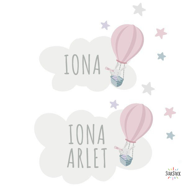 Conillet explorador en globus - Vinil personalitzable - Nom per a portes