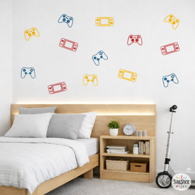Sticker mural gamer avec manettes de console | Décoration chambre ado gaming