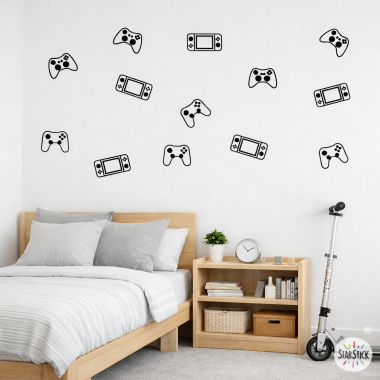 Vinilo gamer juvenil de videojuegos con mandos y consolas | Decoración habitación gamer