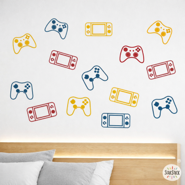 Vinilo gamer juvenil de videojuegos con mandos y consolas | Decoración habitación gamer