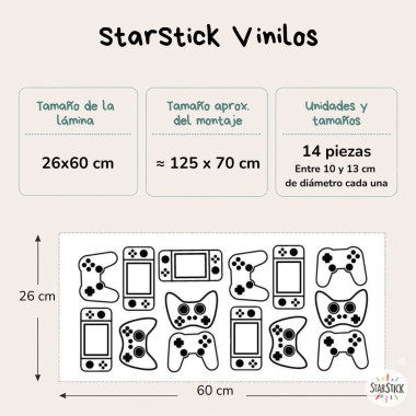 Vinilo gamer juvenil de videojuegos con mandos y consolas | Decoración habitación gamer
