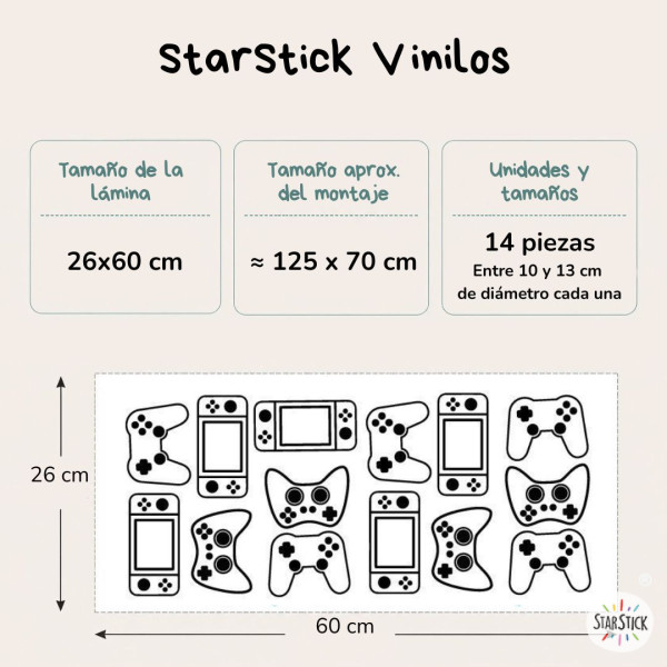 Vinilo gamer juvenil de videojuegos con mandos y consolas | Decoración habitación gamer