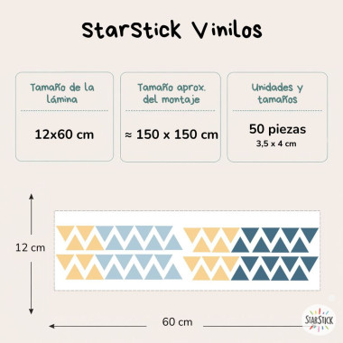 Sticker mural avec triangles Ocre et Bleu pour chambres d’enfants et adolescents