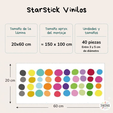 Vinilo confeti irregular colores - Decoración infantil pared, pegatinas topos, puntos divertidos, mural alegre, estilo nórdico