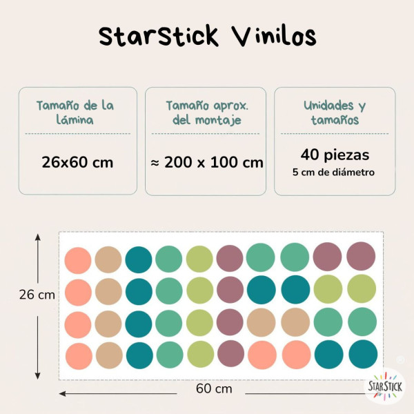 Sticker décoratif confettis couleurs terre et vert | Lot de 40 pastilles autocollantes pour mur