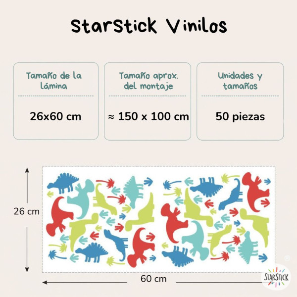 Dinosaurios de colores - Vinilo decorativo infantil para niños