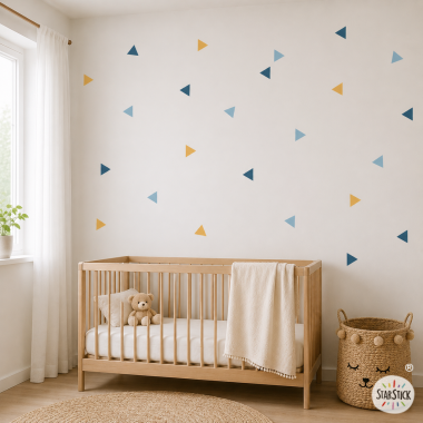 Wall sticker with Ocher and Blue triangles for kids and teen rooms