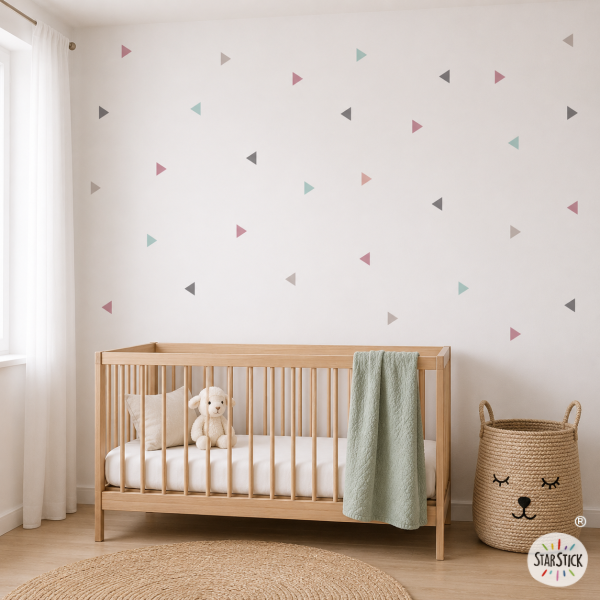 Vinilos decorativos de pared - triángulos combinación rosa y gris | diseño moderno