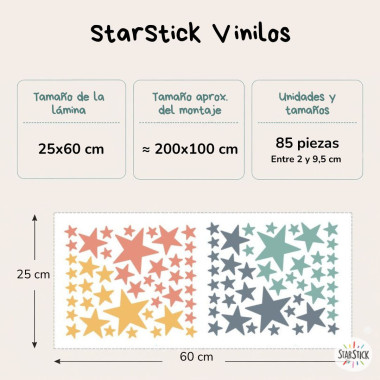 85 Estrellas combinación ocre. Vinilos decorativos habitaciones infantiles