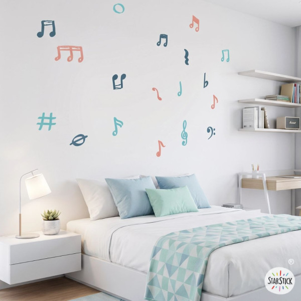 Vinilo decorativo de notas y símbolos musicales para pared – 3 colores a elegir