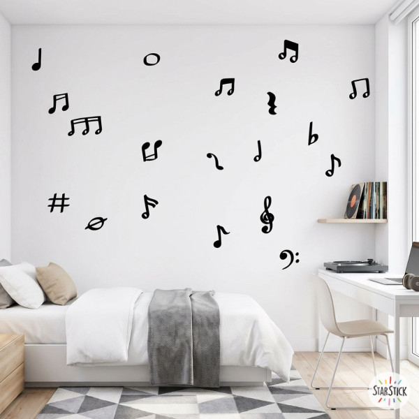 Stickers décoratifs avec notes et symboles musicaux pour mur – 3 couleurs au choix