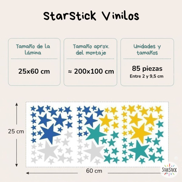 85 estrellas mostaza para decoración infantil | Stickers de pared para bebés y niños
