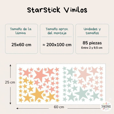 85 étoiles mandarine pour décoration enfant | stickers muraux effet peint