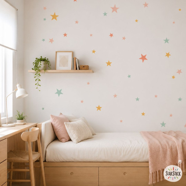 85 estrelles mandarina per a decoració infantil | Vinil de paret efecte pintat