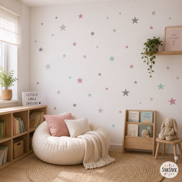 85 Estrellas combinación rosa gris - Vinilos decorativos - Decoración infantil
