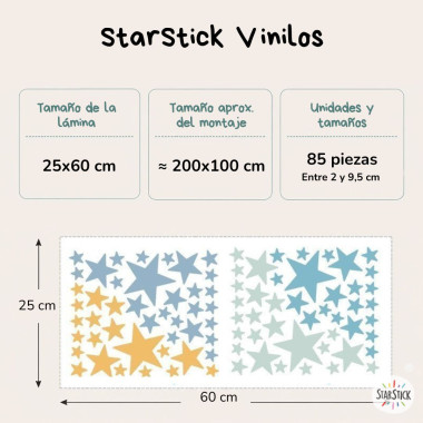 85 estrelles combinació Blau i taronja - Vinils decoratius - Decoració infantil