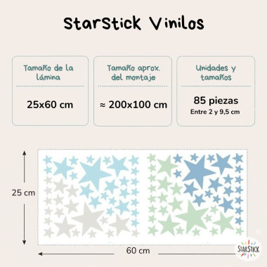 85 estrellas Mint. Vinilos decorativos para bebé
