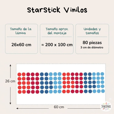 Mini confettis dans les tons bleus et rouges - Sticker décoratif pour murs