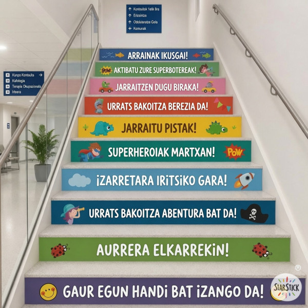 Vinilo decorativo para escaleras con mensaje motivador “Hoy será un gran día”.