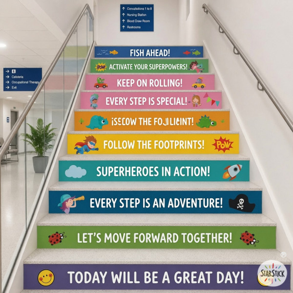 Vinilo decorativo para escaleras con mensaje motivador “Hoy será un gran día”.