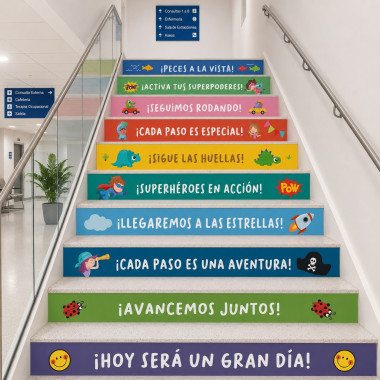 Vinilo decorativo para escaleras con mensaje motivador “Hoy será un gran día”.
