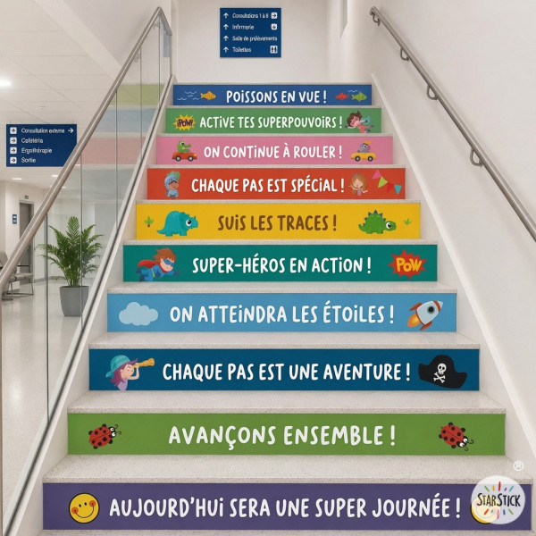 Vinilo decorativo para escaleras con mensaje motivador “Hoy será un gran día”.