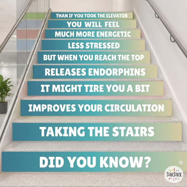 Stickers pour escaliers dans les centres de santé – Bienfaits de monter les escaliers