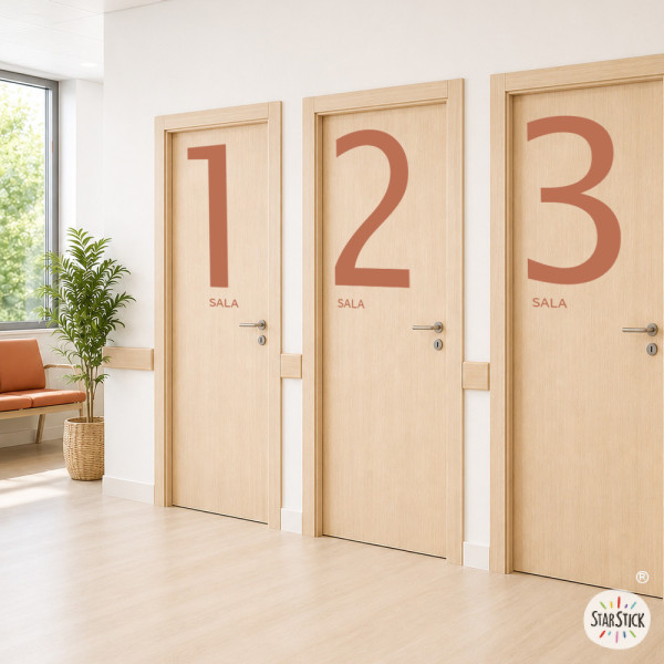 Decorative stickers with numbers and text for door signage in public spaces, offices, and buildings.