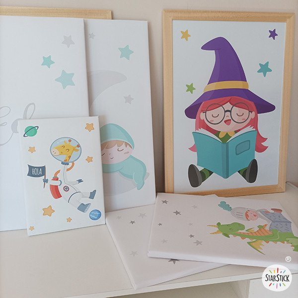 3 tableaux enfants personnalisables. Astronaute, mission spatiale. Décoration enfantine
