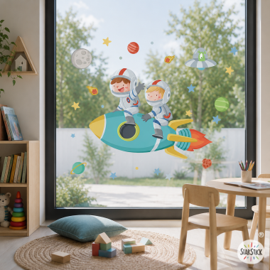 Vinil decoratiu per a vidres amb nens en coet – Decoració infantil personalitzada