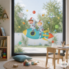 Vinilo decorativo para cristales con niños en cohete – Decoración infantil personalizada