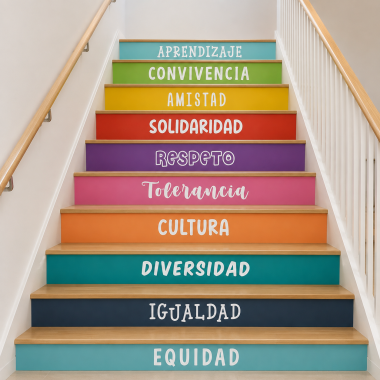 Vinilos para escaleras con mensajes sobre relaciones sociales