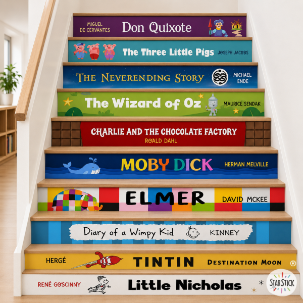 Stickers décoratifs pour escaliers d'école - Titres de livres