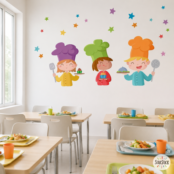 Vinilos decorativos para comedores escolares - Los tres cocineros