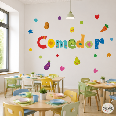 Vinilos comedor escolar colección Happy | Decoración educativa para comedores y centros escolares