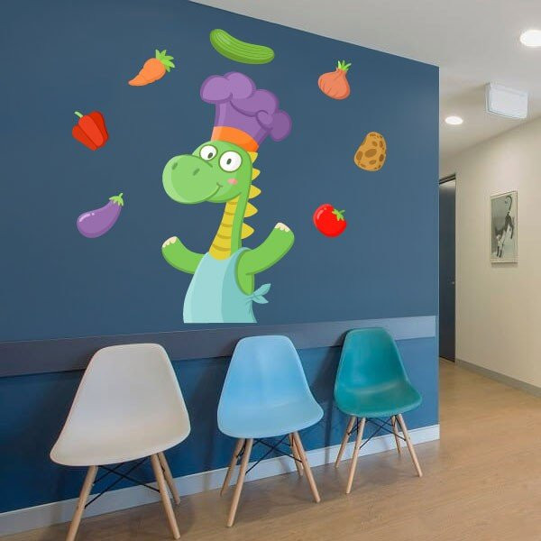 Décoration pour cantines scolaires - Dragon cuisinier - Stickers décoratifs pédagogiques
