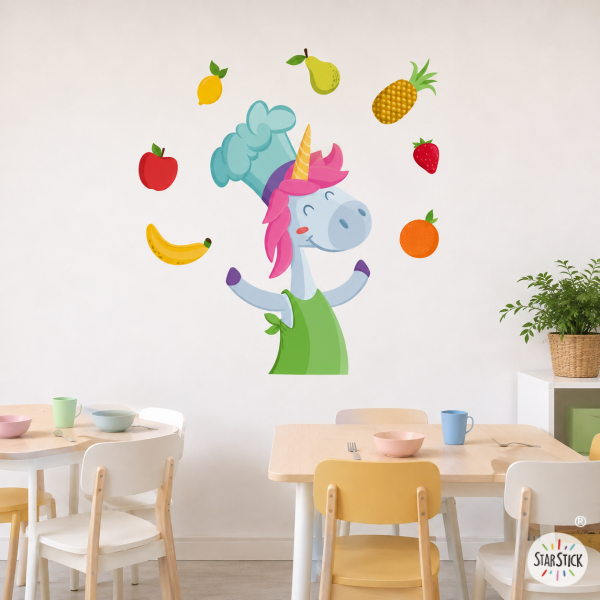 Vinilo escolar comedor unicornio cocinero | Decoración educativa para comedores y escuelas