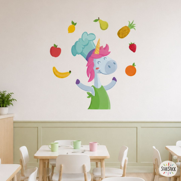 Vinilo escolar comedor unicornio cocinero | Decoración educativa para comedores y escuelas