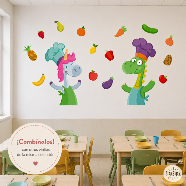 Vinilo escolar comedor unicornio cocinero | Decoración educativa para comedores y escuelas