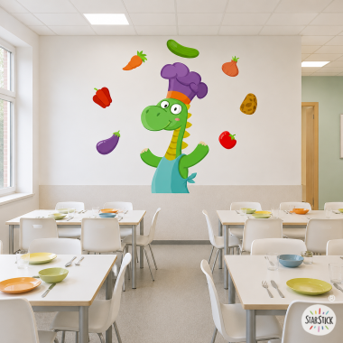 Vinilo comedor escolar – Dragón cocinero divertido
