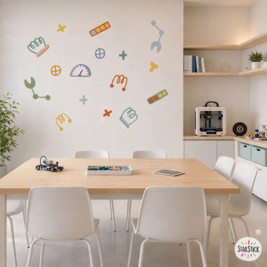 Autocollants avec éléments STEAM - Décoration murale Montessori