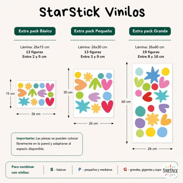 Extra Pack con diferentes figuras para ampliar vinilos murales de StarStick