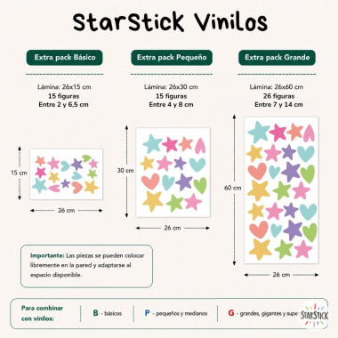 Extra Pack avec étoiles et cœurs pour agrandir les stickers muraux StarStick