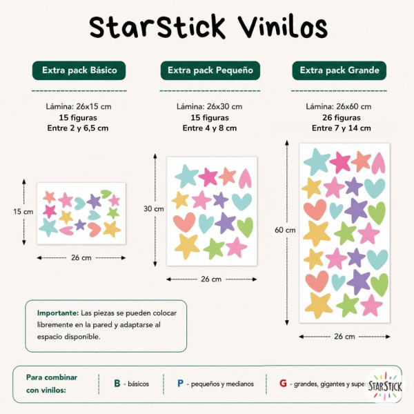 Extra Pack avec étoiles et cœurs pour agrandir les stickers muraux StarStick