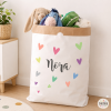 Saco organizador de papel personalizado con nombre y corazones | Saco multiuso