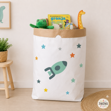 Saco organizador de papel infantil – Cohete turquesa | Almacenaje infantil